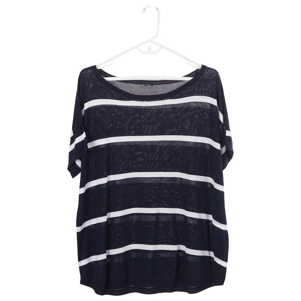 Talbots Top 2X Petite Navy Blue Thin Knit Striped Boat Neck Pullover Nautical